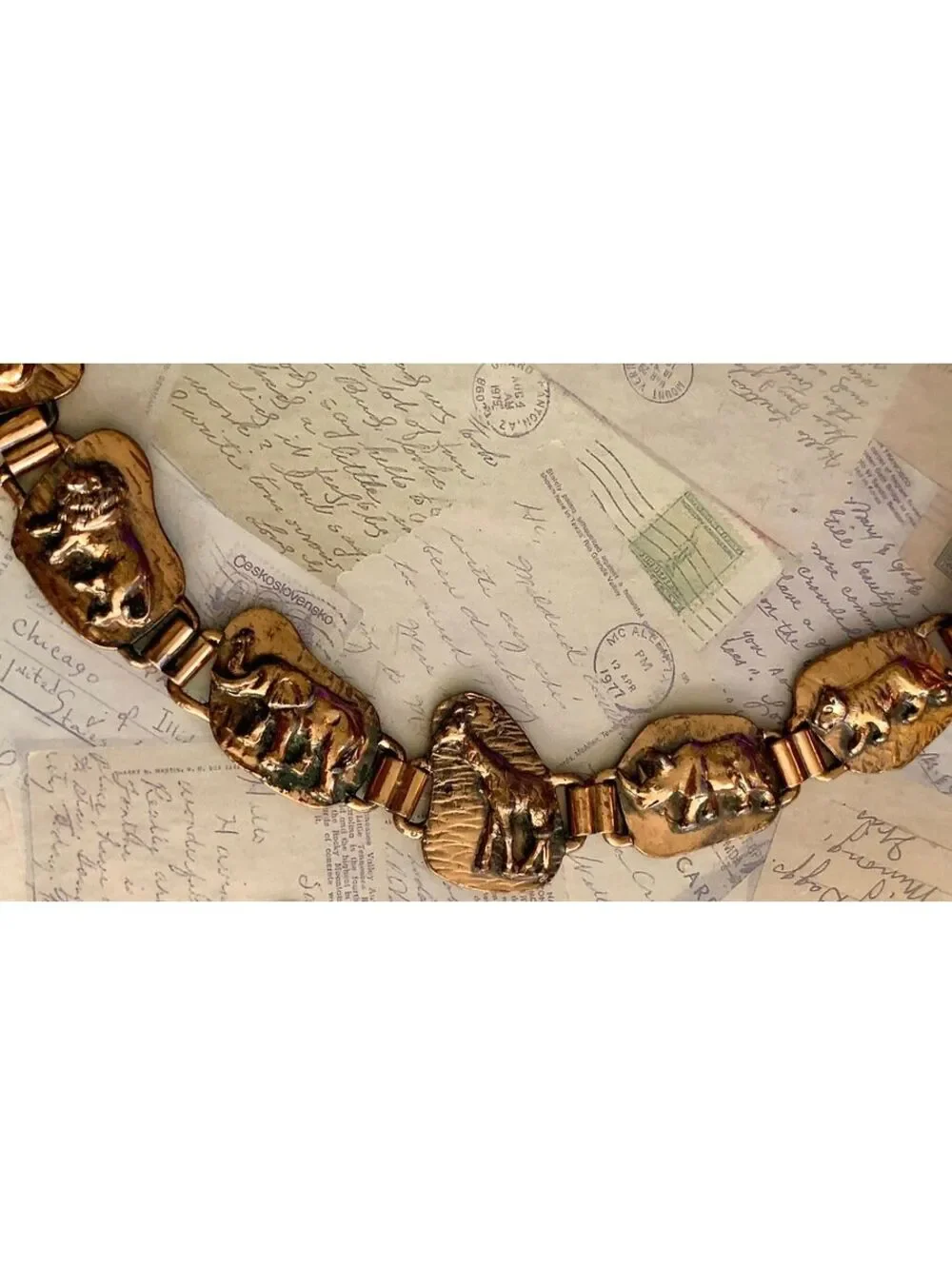 Vintage Solid Copper Safari Wildlife Panel Link Bracelet
